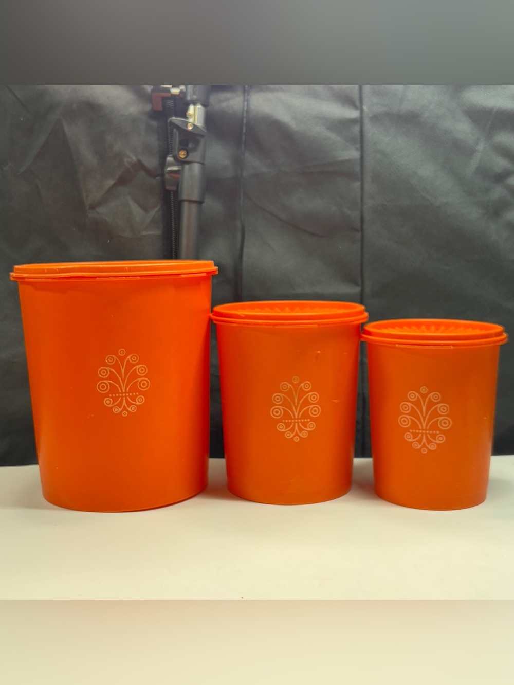 3 Vntg Tupperware Servalier Harvest Nesting Canisters Bright Orange